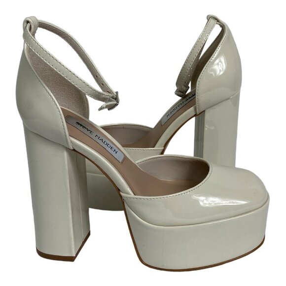 NWT Steve Madden Agata Platform Heels Bone Beige Patent Faux Leather Size 5.5 - Picture 10 of 16